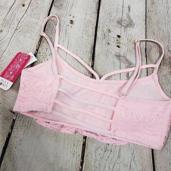 HULA HONEY Wild One Pink Crochet Flounce Bathing Suit Swimsuit Bikini Top NWT - Picture 5 of 6